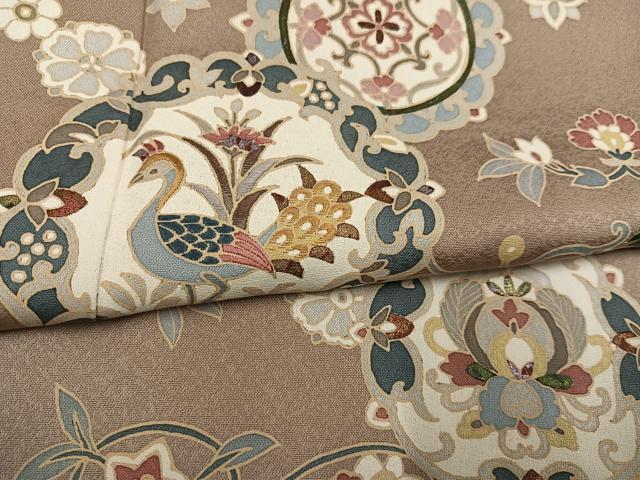 平和屋着物●訪問着　刺繍　花鳥更紗唐草文　暈し染め　正絹　逸品　AABI6301ph
