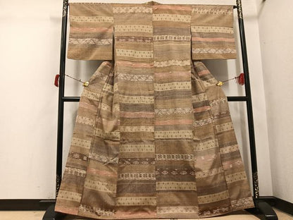 平和屋着物●上質な紬　横段文　正絹　逸品　AABI6302ph