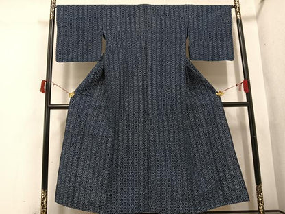 平和屋着物●久留米絣　単衣　麻の葉文様　綿　逸品　AABI6303ph