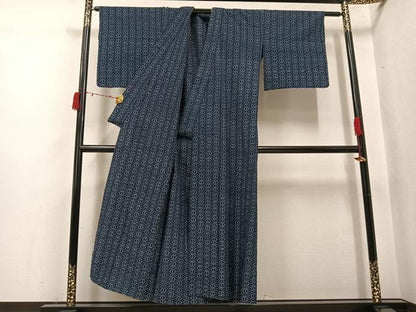 平和屋着物●久留米絣　単衣　麻の葉文様　綿　逸品　AABI6303ph