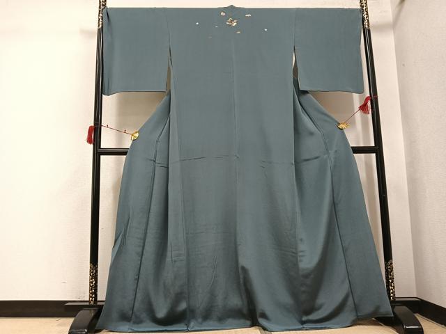 平和屋着物●上質な色無地　錆鉄御納戸色　鬼しぼ縮緬　正絹　逸品　AABI6304ph
