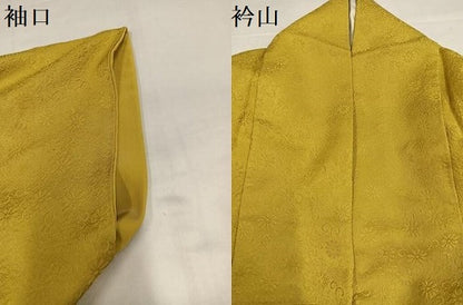平和屋着物●上質な色無地　花唐草地紋　芥子色　正絹　逸品　AABI6305ph