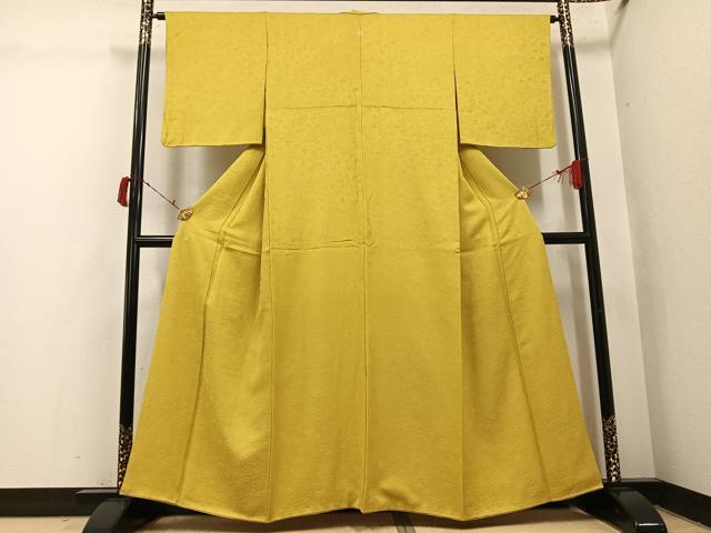平和屋着物●上質な色無地　花唐草地紋　芥子色　正絹　逸品　AABI6305ph