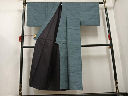 平和屋着物●男性　紬　アンサンブル　色無地　山鳩色　正絹　逸品　AABI6307ph