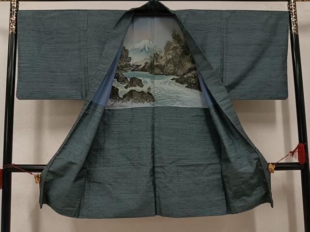 平和屋着物●男性　紬　アンサンブル　色無地　山鳩色　正絹　逸品　AABI6307ph