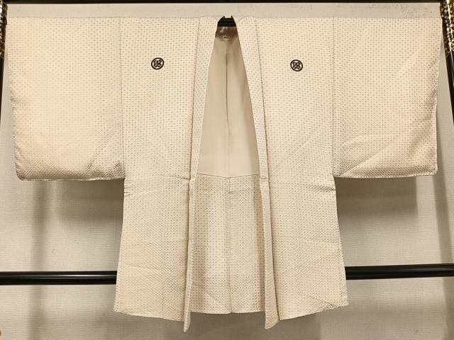 平和屋着物●男性　白紋付・羽織セット　菱　金糸　正絹　逸品　未使用　AABI6308ph