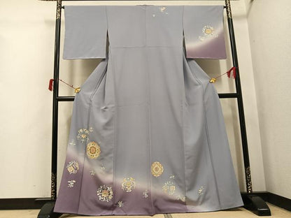 平和屋着物●訪問着　友禅　駒刺繍　花唐草文　暈し染め　金彩　正絹　逸品　AABI6310ph