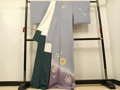 平和屋着物●訪問着　友禅　駒刺繍　花唐草文　暈し染め　金彩　正絹　逸品　AABI6310ph
