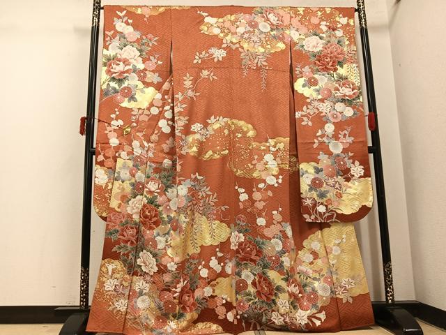 平和屋着物●豪華振袖　駒刺繍　枝花文　金彩　正絹　逸品　AABI6313ph