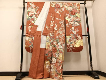 平和屋着物●豪華振袖　駒刺繍　枝花文　金彩　正絹　逸品　AABI6313ph