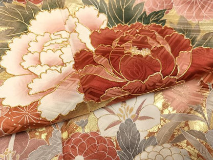 平和屋着物●豪華振袖　駒刺繍　枝花文　金彩　正絹　逸品　AABI6313ph