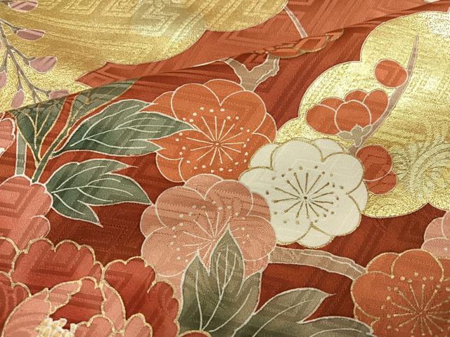 平和屋着物●豪華振袖　駒刺繍　枝花文　金彩　正絹　逸品　AABI6313ph