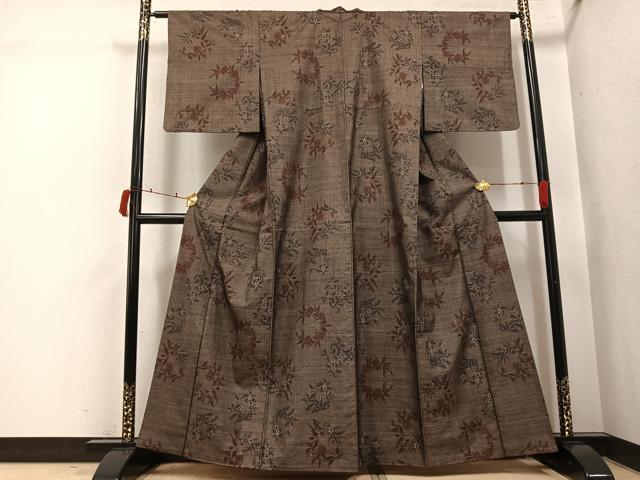 平和屋着物●本場大島紬　カタス9マルキ　草花文　正絹　逸品　AABI6316ph