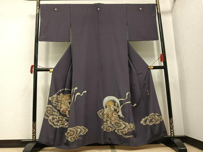 平和屋着物●豪華色留袖　巻口和明　手描き　風神雷神　金銀彩　正絹　逸品　AABI6324ph
