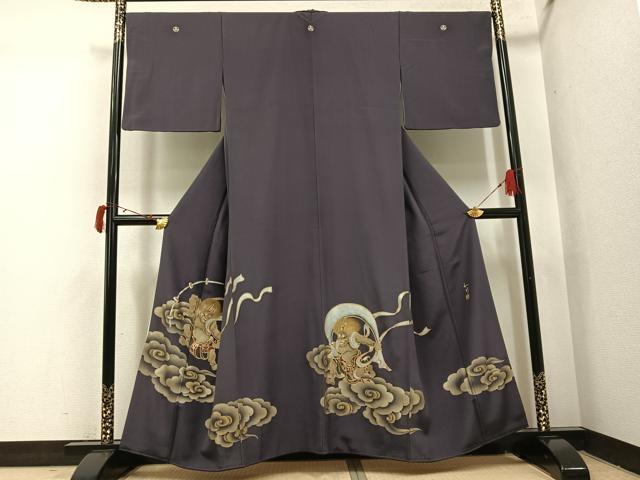 平和屋着物●豪華色留袖　巻口和明　手描き　風神雷神　金銀彩　正絹　逸品　AABI6324ph