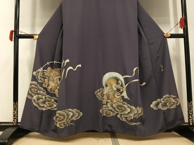 平和屋着物●豪華色留袖　巻口和明　手描き　風神雷神　金銀彩　正絹　逸品　AABI6324ph