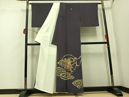 平和屋着物●豪華色留袖　巻口和明　手描き　風神雷神　金銀彩　正絹　逸品　AABI6324ph