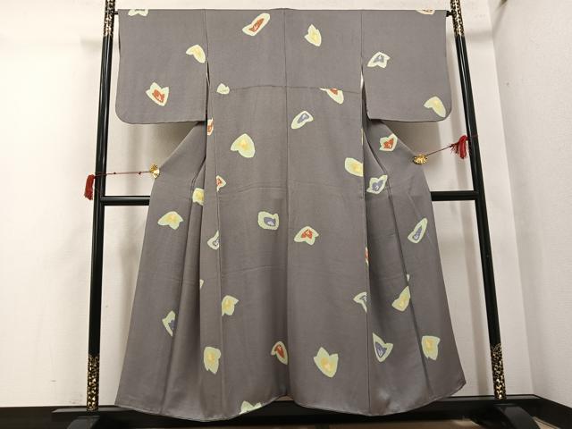 平和屋着物●上質な小紋　絞り　舞花文　正絹　逸品　AABI6325ph