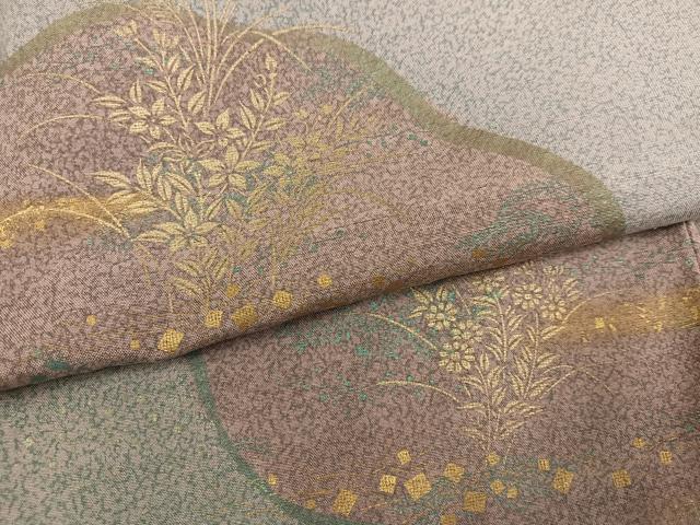 平和屋着物●石川県指定無形文化財　牛首紬　白山工房　手織り　訪問着　草花文　金彩　正絹　逸品　AABI6334ph