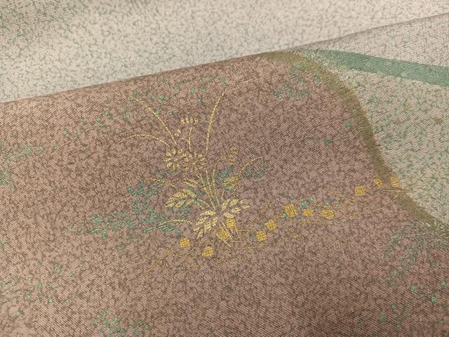 平和屋着物●石川県指定無形文化財　牛首紬　白山工房　手織り　訪問着　草花文　金彩　正絹　逸品　AABI6334ph