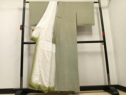 平和屋着物●小紋師　高津良治　江戸小紋　万筋　海松色×白橡色　正絹　逸品　AABI6337ph