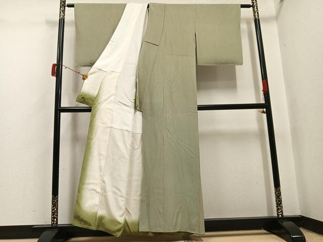平和屋着物●小紋師　高津良治　江戸小紋　万筋　海松色×白橡色　正絹　逸品　AABI6337ph