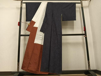 平和屋着物●結城紬　草花文　正絹　逸品　AABI6343ph