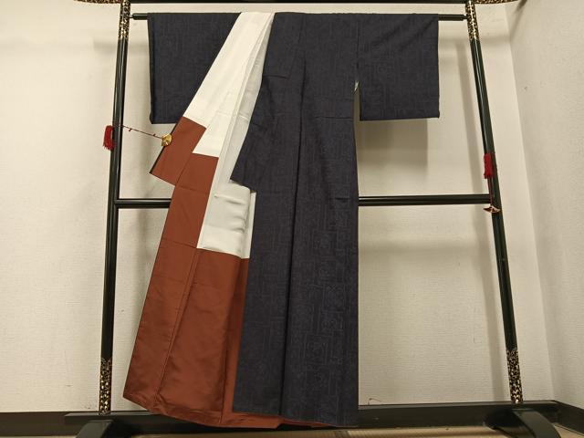 平和屋着物●結城紬　草花文　正絹　逸品　AABI6343ph