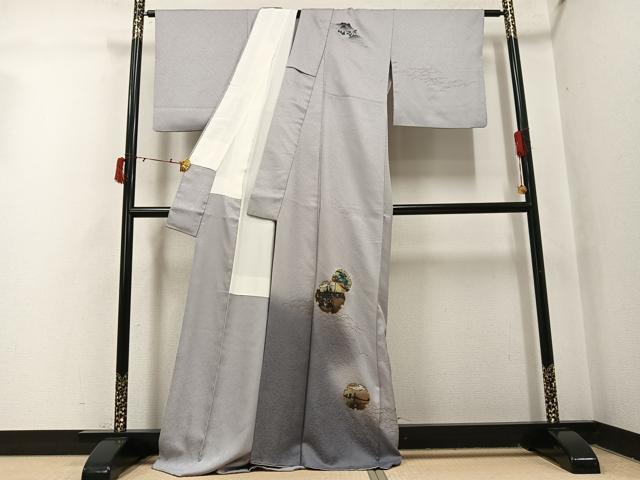 平和屋着物●訪問着　雪輪人物風景文　暈し染め　金銀彩　正絹　逸品　AABI6356ph