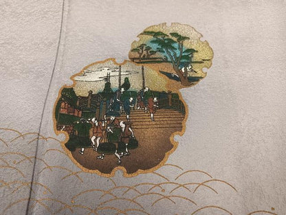 平和屋着物●訪問着　雪輪人物風景文　暈し染め　金銀彩　正絹　逸品　AABI6356ph
