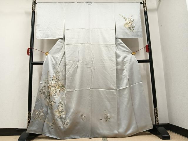平和屋着物●訪問着　檜扇草花文　暈し染め　金銀彩　正絹　逸品　未使用　AABI6357ph