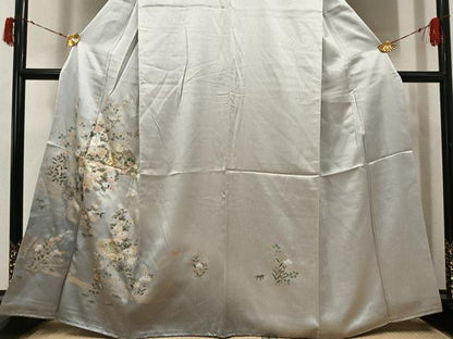 平和屋着物●訪問着　檜扇草花文　暈し染め　金銀彩　正絹　逸品　未使用　AABI6357ph