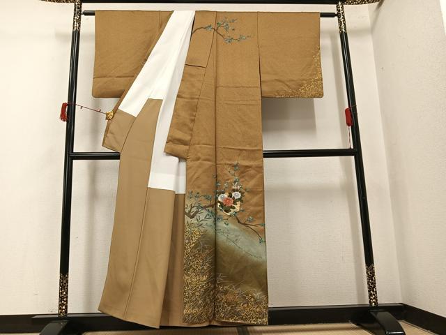 平和屋着物●訪問着　刺繍　枝花文　暈し染め　金銀彩　正絹　逸品　AABI6358ph