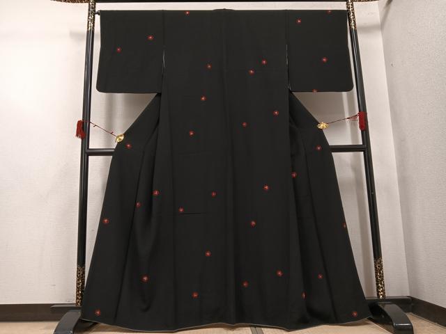 平和屋着物●上質な小紋　絞り　梅　黒地　正絹　逸品　AABI6359ph