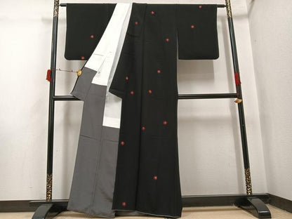平和屋着物●上質な小紋　絞り　梅　黒地　正絹　逸品　AABI6359ph