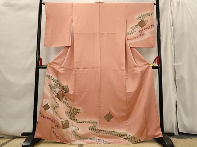 平和屋着物■訪問着 駒刺繍 流水花文 暈し染め 金銀彩 金糸 正絹 逸品 AABI6367st