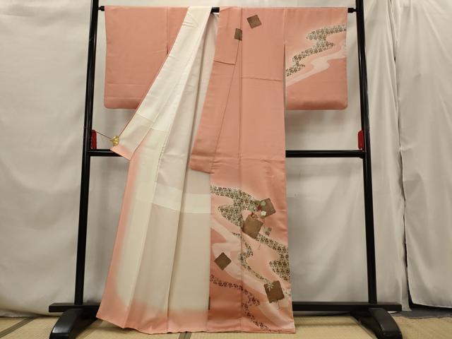 平和屋着物□訪問着 駒刺繍 流水花文 暈し染め 金銀彩