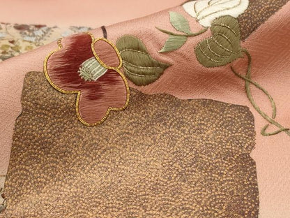 平和屋着物■訪問着 駒刺繍 流水花文 暈し染め 金銀彩 金糸 正絹 逸品 AABI6367st