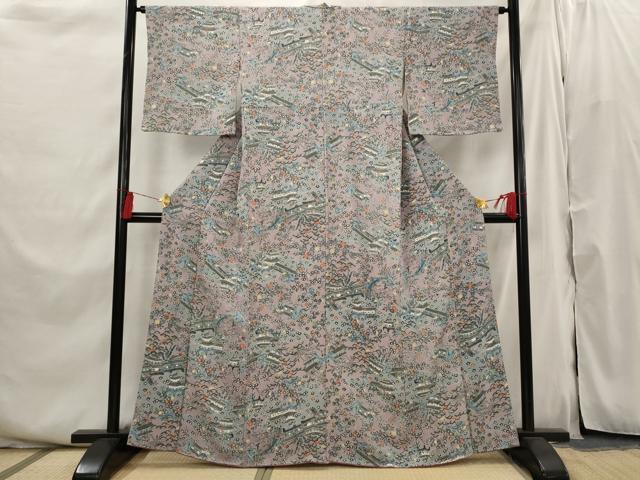 平和屋着物■上質な小紋 風景花文 正絹 逸品 AABI6368st