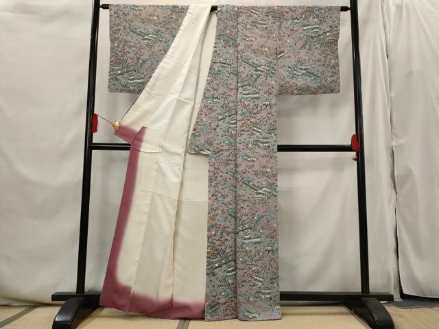 平和屋着物■上質な小紋 風景花文 正絹 逸品 AABI6368st