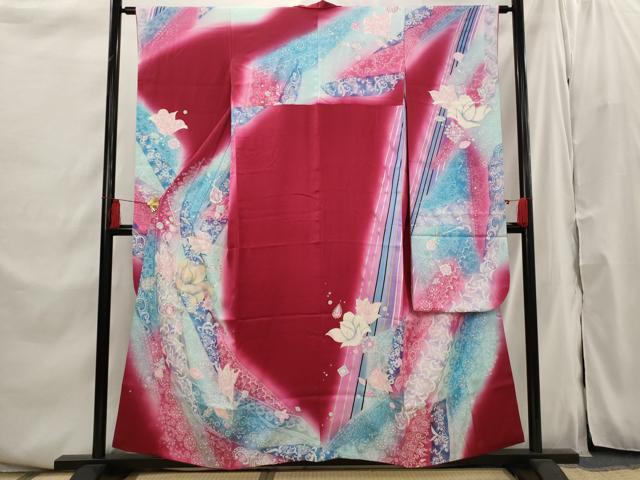 平和屋着物■豪華振袖　草花文　暈し染め　銀彩　正絹　逸品　AABI6370st