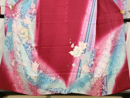 平和屋着物■豪華振袖　草花文　暈し染め　銀彩　正絹　逸品　AABI6370st