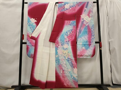 平和屋着物■豪華振袖　草花文　暈し染め　銀彩　正絹　逸品　AABI6370st