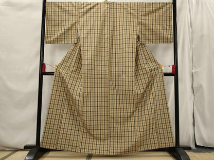 平和屋着物■上質な紬　格子　正絹　逸品　AABI6373st