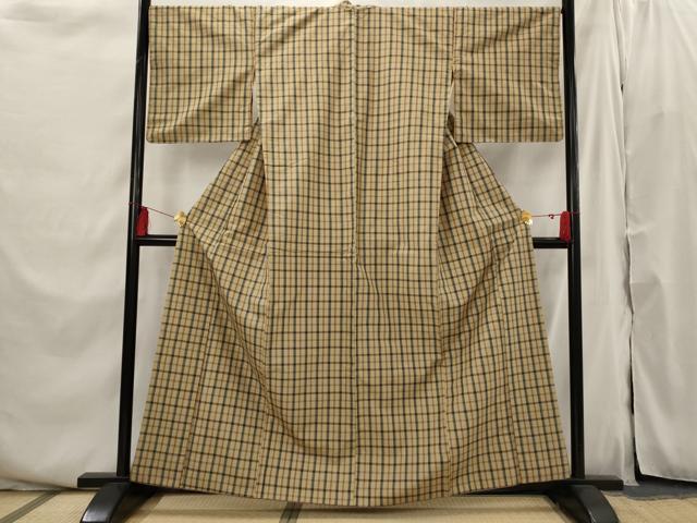 平和屋着物■上質な紬　格子　正絹　逸品　AABI6373st