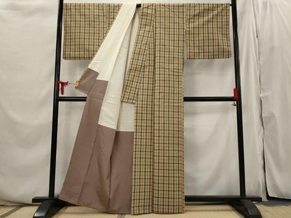 平和屋着物■上質な紬　格子　正絹　逸品　AABI6373st
