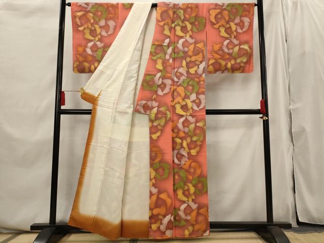 平和屋着物■上質な小紋　地紋起こし　花繋文　暈し染め　正絹　逸品　未使用　AABI6374st