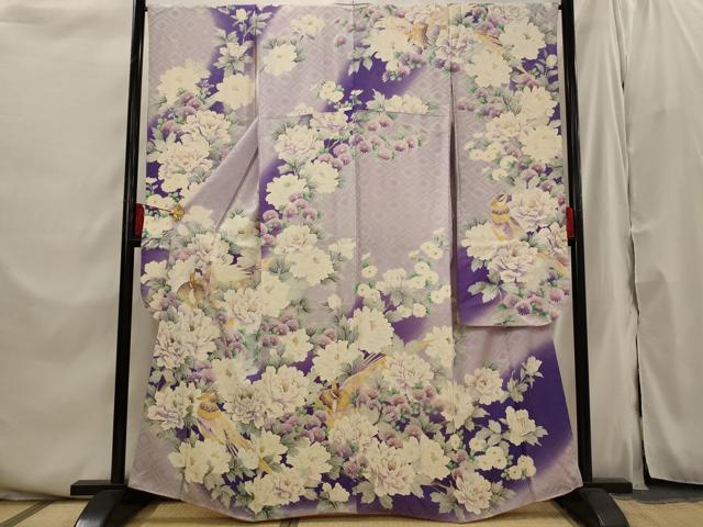 平和屋着物■豪華振袖　駒刺繍　花鳥文　暈し染め　金彩　正絹　逸品　AABI6375st 平和屋着物□豪華振袖 駒刺繍 花鳥文 暈し染め 金彩 正絹 逸品