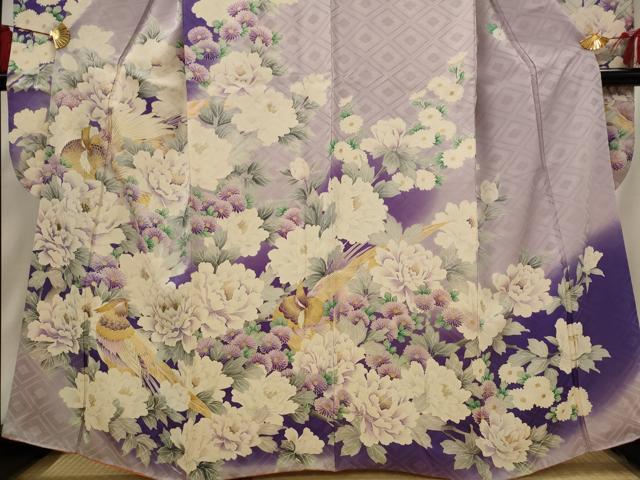 平和屋着物■豪華振袖　駒刺繍　花鳥文　暈し染め　金彩　正絹　逸品　AABI6375st 平和屋着物□豪華振袖 駒刺繍 花鳥文 暈し染め 金彩 正絹 逸品