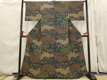 平和屋着物■上質な小紋　松竹梅吉祥文様　鬼しぼ縮緬　正絹　逸品　AABI6376st